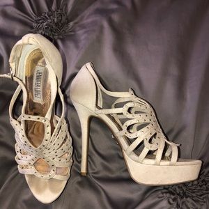 Nude faux suede heels